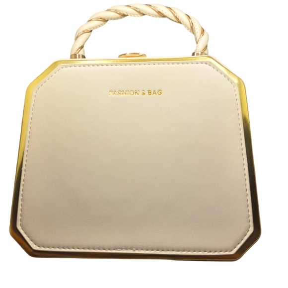 Gold and Cream Box Handbag - Picture 2 of 6
